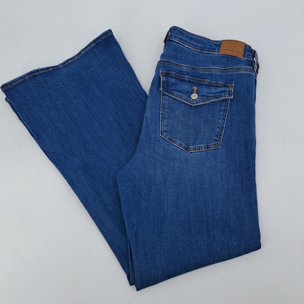 American Eagle Low-Rise Flare Jeans Women 12 Short Blue Next Level Stretch